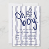ブルーの波線ストライプの「Oh Boy!」ベビーシャワー 招待状 (正面)