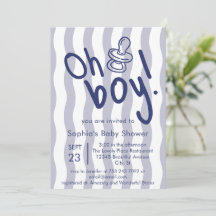 ブルーの波線ストライプの「Oh Boy!」ベビーシャワー