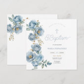 ブルーの洗礼招待状テンプレート 招待状 (正面/裏面)