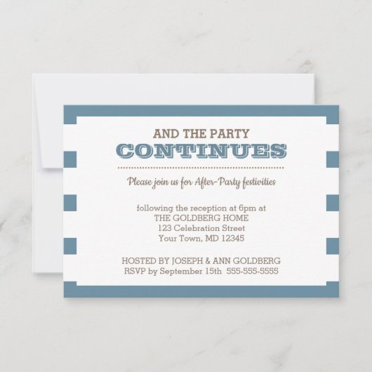 ブルーの海の縞模様のアフターパーティーカード 招待状 (正面)