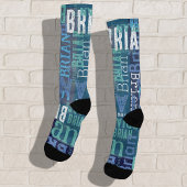 ブルーの濃淡で繰り返し名前 ソックス