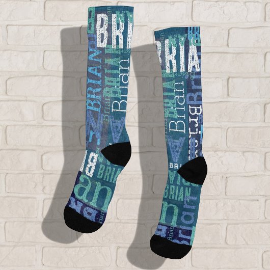 ブルーの濃淡で繰り返し名前 ソックス