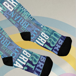 ブルーの濃淡で繰り返し名前 ソックス