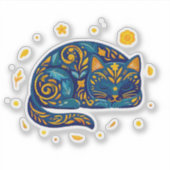 ブルーの猫のフォークアート シール (正面)