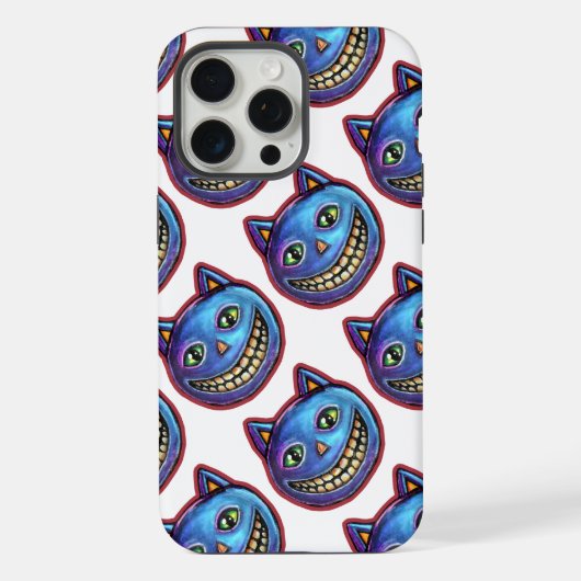 ブルーの猫の大きな笑顔 ヴィンテージ・ハロウィン iPhoneケース (裏面)