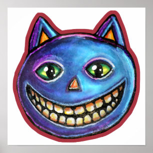 ブルーの猫の笑顔 ビンテージ ハロウィン ポスター