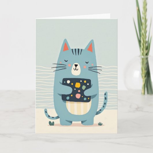 ブルーの猫の誕生日カード カード (正面)