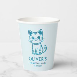 ブルーの猫の誕生日パーティー カスタムカラーキットン 紙コップ