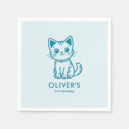 ブルーの猫の誕生日パーティー カスタムカラーキテン スタンダードカクテルナプキン