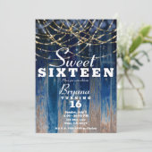 ブルーの田舎風な海岸の納屋の木のボケSweet 16 招待状 (スタンド正面)