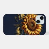 ブルーの田舎風ひまわり iPhone 15ケース (裏面横)