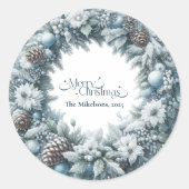 ブルーの田舎風クリスマス ラウンドシール (正面)