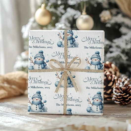 ブルーの田舎風クリスマス ラッピングペーパー