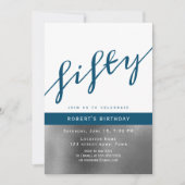 ブルーの男性 50歳の誕生日 招待状 (正面)