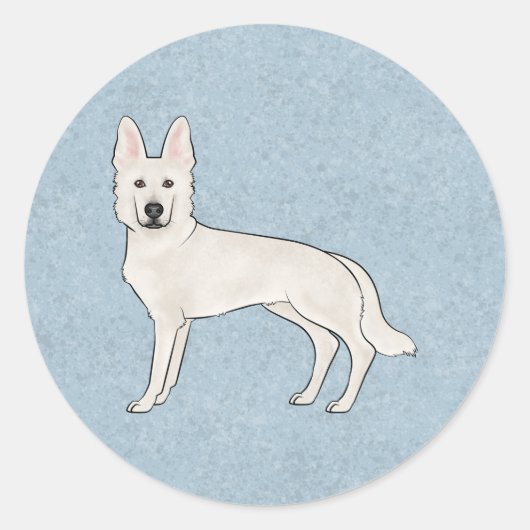 ブルーの白いスイス・シェパードの漫画の犬 ラウンドシール (正面)