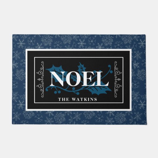 ブルーの白い雪パーソナライズされた, NOEL, ドアマット (正面)