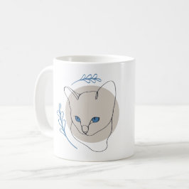 ブルーの瞳の猫のシンプルな線画アート コーヒーマグカップ