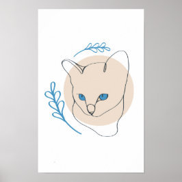 ブルーの瞳の猫のシンプルな線画 ポスター