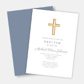 ブルーの粉っぽい十字架 少年洗礼 招待状