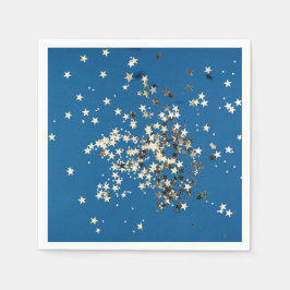 ブルーの紙ナプキンにエレガントなゴールドのグリッタースター スタンダードカクテルナプキン