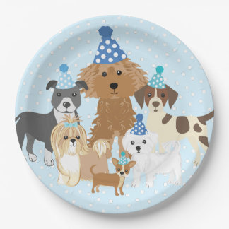 ブルーの紙皿 パーティーグッズ 犬 お誕生日パーティー ペーパープレート