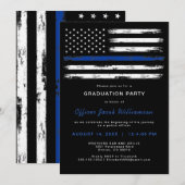 ブルーの細線 ポリス オフィス 卒業式 招待状 (正面/裏面)