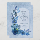 ブルーの結婚シェードで誓招待状バラを更新 招待状 (正面/裏面)