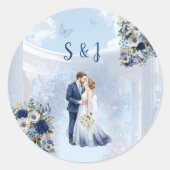 ブルーの結婚式の引出物ステッカー ラウンドシール (正面)