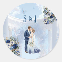 ブルーの結婚式の引出物ステッカー ラウンドシール