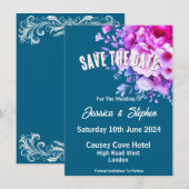 ブルーの結婚式のSave The Dateカード セーブザデート (正面/裏面)