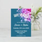 ブルーの結婚式のSave The Dateカード セーブザデート (スタンド正面)