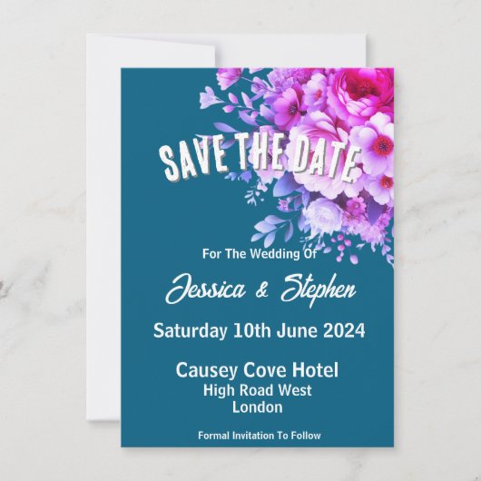 ブルーの結婚式のSave The Dateカード セーブザデート (正面)