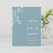 ブルーの結婚式のSave the Date ボタニカル 招待状 (スタンド正面)