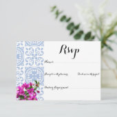 ブルーの結婚式招待状返信カード 出欠カード (スタンド正面)