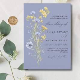 ブルーの結婚式招待状 手描き風フラワースクリプト 招待状