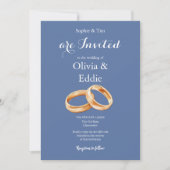 ブルーの結婚指輪QRコード ウェディングインビテーション 招待状 (正面)