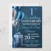 ブルーの結婚1周年バルーンギフト 招待状 (正面)