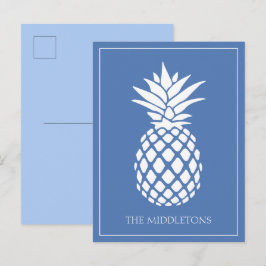 ブルーの背景にホワイトパイナップル ポストカード