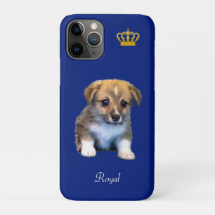 ブルーの背景に王冠をかぶったかわいいコーギーの子犬 iPhone 11 PROケース