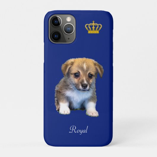 ブルーの背景に王冠をかぶったかわいいコーギーの子犬 Case-Mate iPhoneケース (裏)