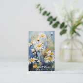 ブルーの背景に白いデイジーの花 | ボタニカル フローラル 名刺 (スタンド正面)