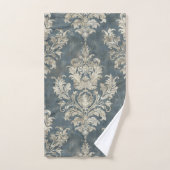 ブルーの背景に豪華なシルバーのダマスク バスタオルセット (ハンドタオル)