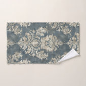 ブルーの背景に豪華なシルバーのダマスク バスタオルセット (ハンドタオル)