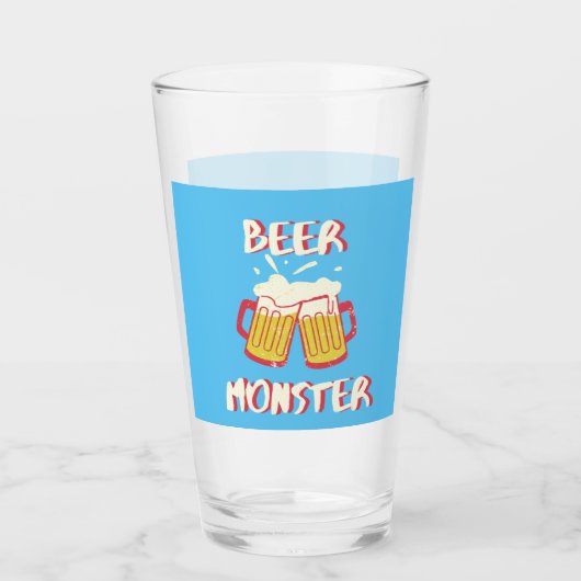 ブルーの背景のビールモンスター グラス (正面)