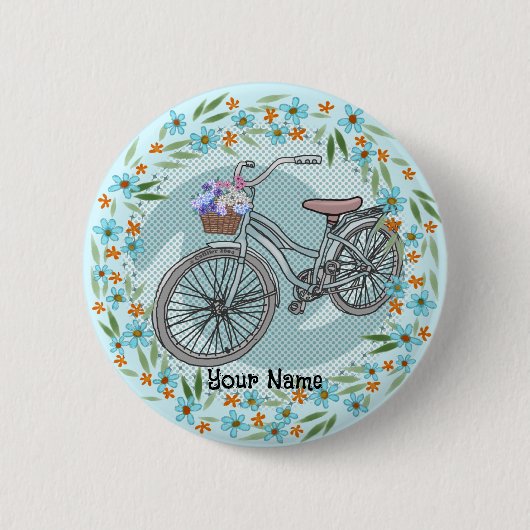 ブルーの自転車のオーナメント 缶バッジ (正面)