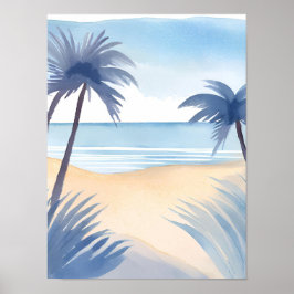 ブルーの色合いのアメリカ湾ビーチビュー ポスター