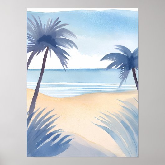 ブルーの色合いのアメリカ湾ビーチビュー ポスター (正面)