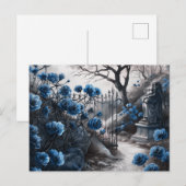 ブルーの花が美しいハロウィンの墓地 シーズンポストカード (正面/裏面)