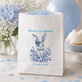 ブルーの花とウサギの1歳の誕生日デザイン フェイバーバッグ