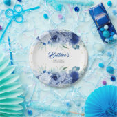 ブルーの花とゴールドの飾りが付いたベイビーシャワー ペーパープレート (パーティー)